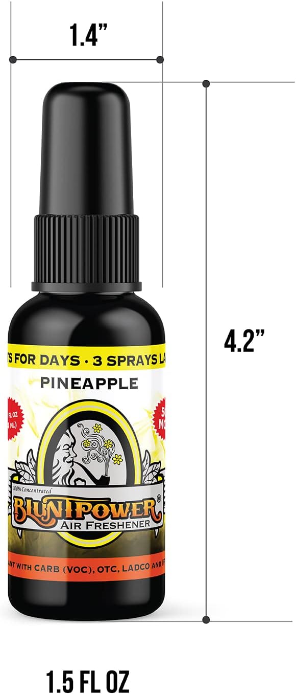 BluntPower (Pineapple, 1 Pack) Concentrated Air Freshener for Room and Car Spray - Oil-Based Diffuser Spray Bottle - Long-Lasting Bathroom Spray, Car Freshener, & Odor Eliminator Spray