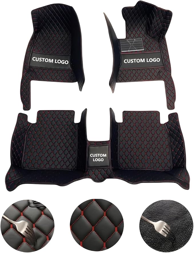 Customize Car Floor Mats for 99% Sedan SUV Sports Car All Weather Leather Full Coverage Waterproof Non-Slip Vehicle Lining Pads (Green Beige)