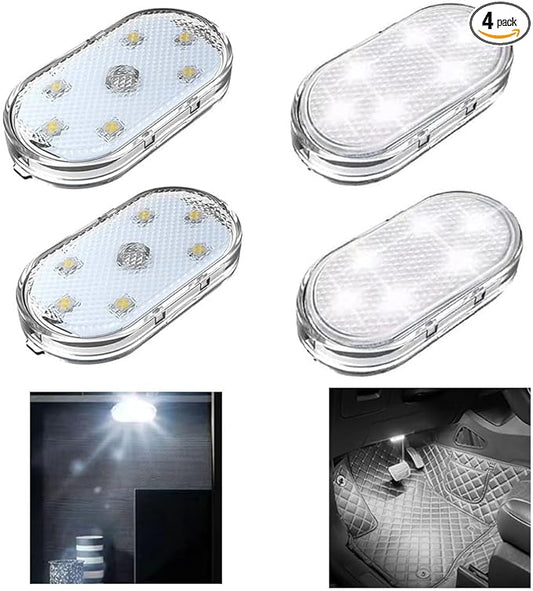4PCS Wireless Car Interior LED Lights USB Rechargeable Car LED Touch Light with 6 Super Bright LED Lamp Beads Car Interior Ambient Light Universal Vehicle Accessories for Car Decor
