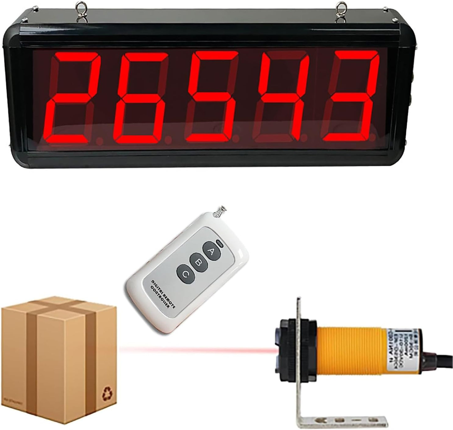 Digital Counter, Production Line Counter with Infrared Through-Beam Probe, Counting Up to 99999, Sensor Distance 5M, Power-Off Memory Function, Suitable for Factories and Workshops
