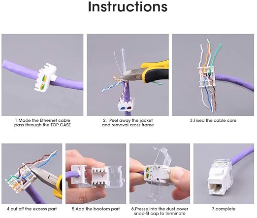 AMPCOM CAT6 Keystone Jack Tool-Less RJ45 UTP, No Punch-Down Tool Required