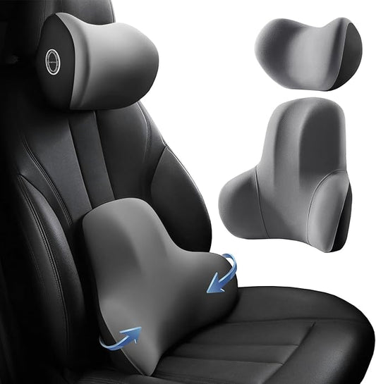 Car Headrest & Lumbar Support Cushion, Car Headrest Pillow, Ergonomic Car Seat Lumbar Cushion for Pain Relief, Memory Foam & Breathable Removable Cover, Car Neck Pillow for Driving, Traveling (Gray)
