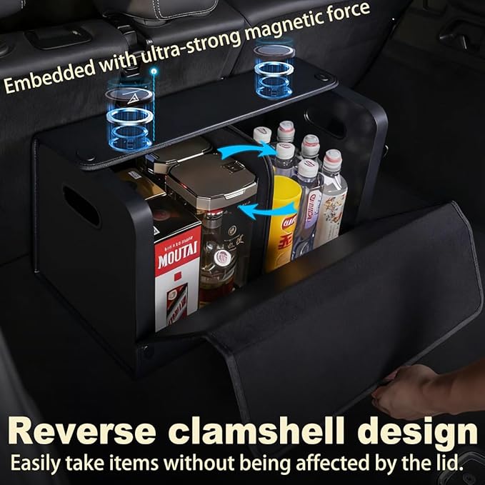 XDV Trunk Organizers, Car Organizers, Storage Solutions, and Car Storage Organizers for SUVs, Sedans, Back Seats, and Luxury Vehicles with Lid, Leather, Small, Large Car shoes box (Plain Black, XXL)