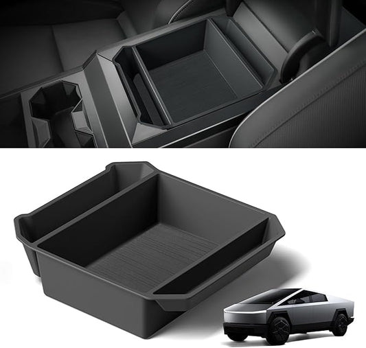 2024-2025 Tesla Cybertruck Center Console Organizer Tray | Custom-Fit Armrest Storage Box | Premium TPE Material, Reserved USB Port, Anti-Slip Design, Easy Installation