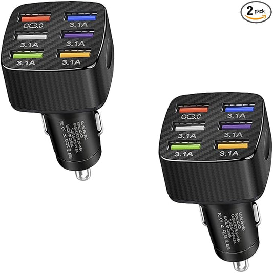 Car Charger Adapter, 6 USB Multi-Port Fast Charger QC3.0 USB Smart Shunt Cigarette Lighter Charger, Car Phone Charger for iPhone, Android, Samsung, Galaxy
