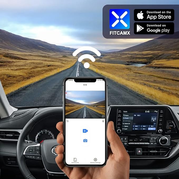 Fitcamx Front 2K+Rear 1080P Dash Cam Adapts for Toyota Highlander 2020-2026 & Highlander Hybrid (Gen4/UX70), OEM Style, Dual HD Video, WiFi & APP, Loop Recording, G-Sensor, Easy to Set, 64GB Card