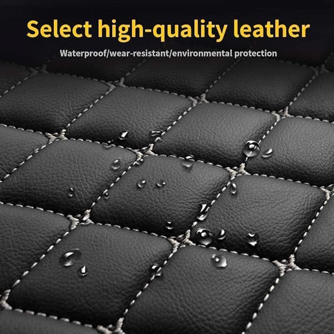 Custom Car Floor Mat Compatible with 97% Car Models Luxury Leather All Weather Waterproof Anti-Skid Full Coverage Car Mats (Black Beige)