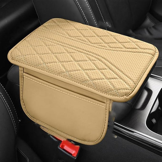 Car Center Console Cover for Lexus RX 350 2021-2023, Leather Memory Foam Auto Armrest Cover Cushion Pad with 2 Storage Bags Non-Slip Universal Interior Accessories,Beige
