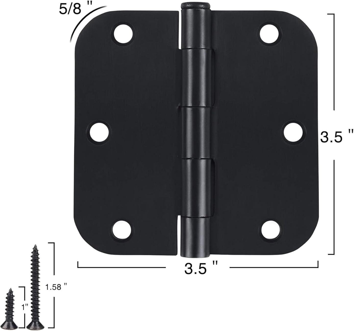 Rounded Door Hinges 3-1/2" x 3.5 inch, 5/8 Radius, Matte Black 3 ½ Inch 42 Pack No Squeak,Hinges for Doors Office Bed Room,Outdoor Window,Constructition Hardware
