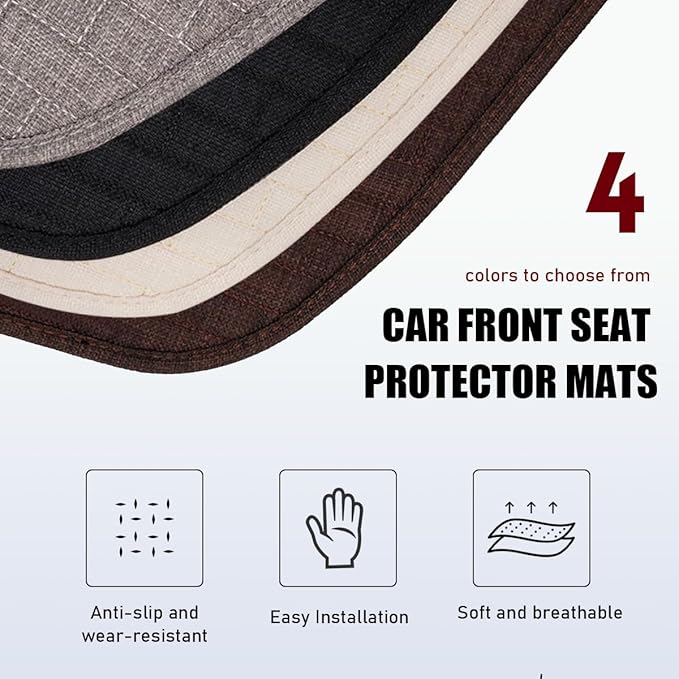 2PCS Car Seat Bottom Cover Pad, Breathable Auto Front Seat Button Cushion Mat with Pocket, Soft Comfortable Vehicle Seat Protector Pad, Universal Truck SUV Car Accessories (Coffee)