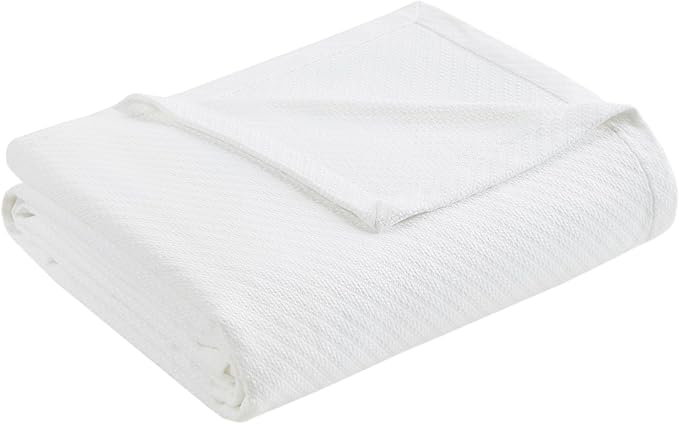 Madison Park Liquid Cotton Luxury Blanket Premium Soft Cozy 100% Ring Spun Cotton For Bed , Couch or Sofa, Twin, White