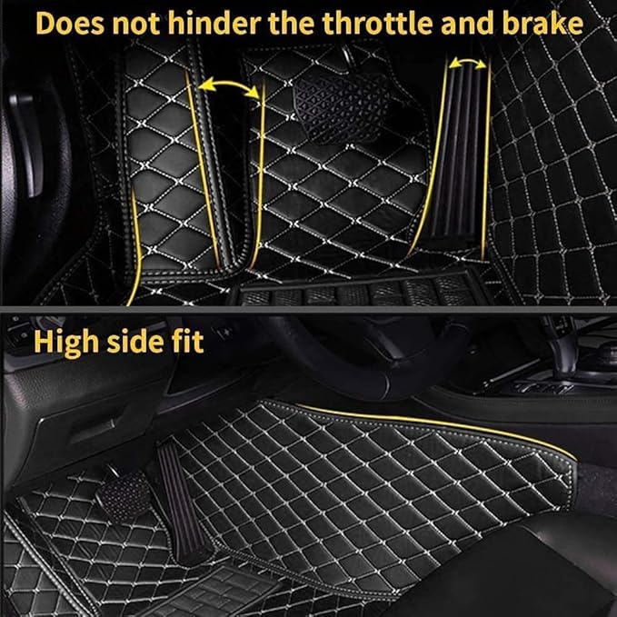 Custom Car Floor Mat Compatible with 97% Car Models Luxury Leather All Weather Waterproof Anti-Skid Full Coverage Car Mats (Black Blue)