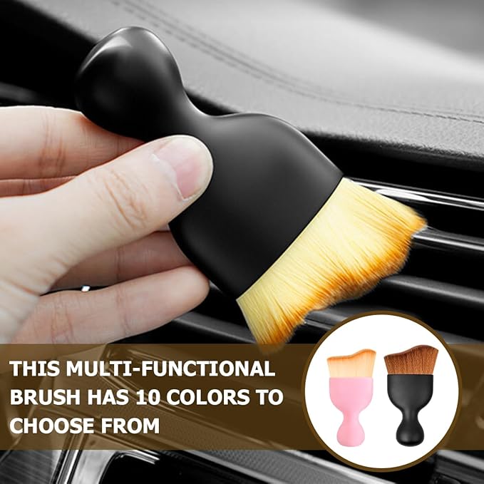 Blilo Car Interior Detailing Brush with Dust Cover, Auto Soft Hair Cleaning Brushes, Scratch Free Curved Dirt Collectors, for Vehicle Dashboard Air Conditioner Vents Leather(Pink)