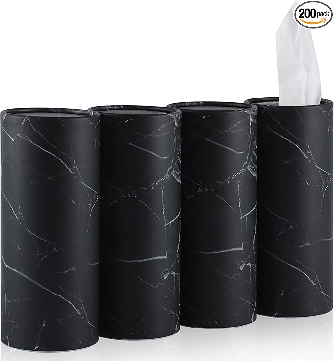 SINGARO Tissue Holder, 4 Pack Car Cup Holder Facial Tissues with Travel Tissue Bag, Quick and Convenient Flower Combination Car Tissue Box(4 Canisters/200 Tissues) Black