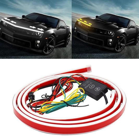 Car Hood Light Strip with Turn Signal, 71 Inches Flexible Exterior Car LED Strip Lights Waterproof Car Hood Light Daytime Running Light Strip for Cars, Trucks (White)