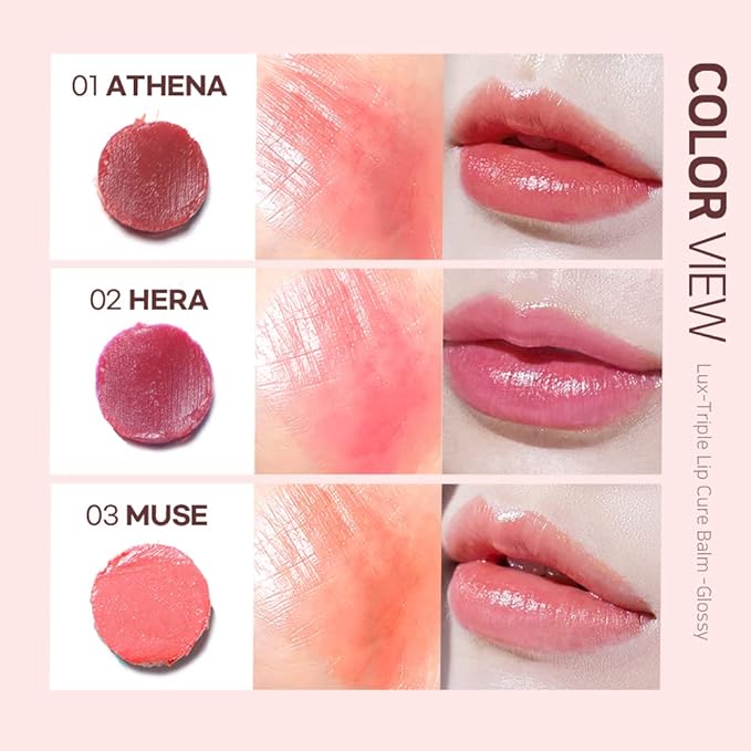 Lux Triple Lip Cure Glossy Balm MUSE (Rose Coral) (0.17oz) 4 million units sold in Korea, Natural Tinted Korean Lip Balm, Petroleum/Paraben Free, Lip Butter,lip balm hydrating