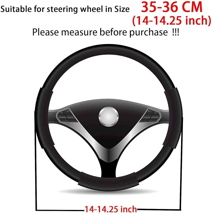 Suede Steering Wheel Cover,Compatible with Mini Cooper 2004-2007 Suede Leather Sport Non-Slip Wheel Cover Car Interior Accessories 14-14 1/4 inch for Man and Women