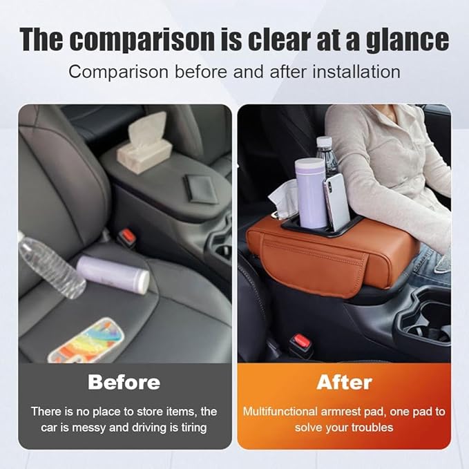 Car Armrest Cushion,5-in-1 Center Console Cover with 2 Storage Bags Cup Holder, Tissue Box Slot, Phone Slot for Car Sedans,Car Interior Accessories for Most Vehicle, SUV, Truck,Cars (Black)