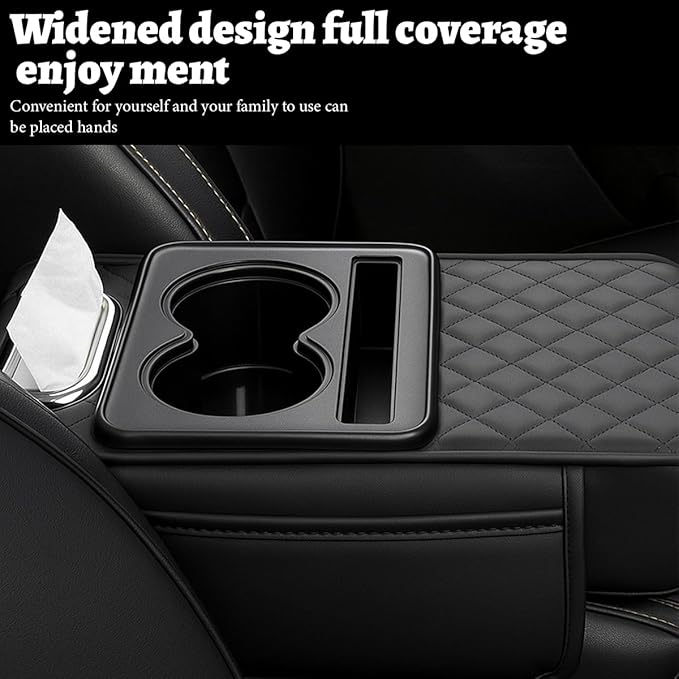 Car Center Console Cover, Memory Foam Nappa Leather Vehicle Armrest Cushion with Tissue Box, 2 Storage Bag & Holder, Automotive Arm Rest Protector Accessories, Universal Fit (Orange)