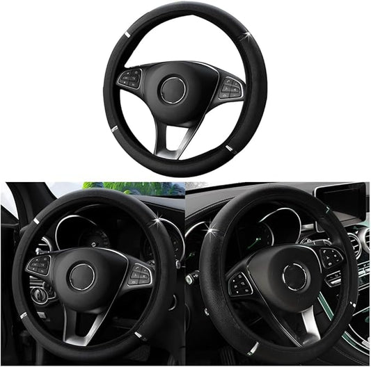 Car Steering Wheel Cover, Non-Slip, Elastic, Steering Wheel Cover for Men and Women, Universal Fit 15 Inches Cars, Vehicles, SUVs (Black)
