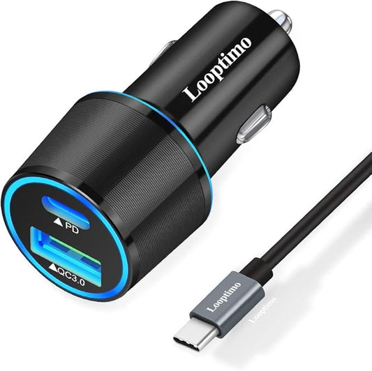 45W Fast USB C Car Charger for Google Pixel 10/10 Pro/10 Pro XL/9/9a/8/7, Galaxy S26+/S25 Ultra, Looptimo Android Phone Plug PD & QC3.0 Cigarette Lighter Adapter with Rapid Charging 3.3ft Type C Cable