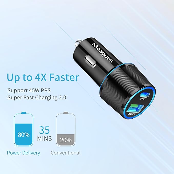 67.5W Car Charger USB C Super Fast Charging, 45W USBC & QC3.0 Port Plug for iPhone 17 Pro Max/Air/16/15/iPad, Samsung S26/S25 Android Cell Phone, Dual 12V Cigarette Lighter Adapter + 5 ft Type C Cable