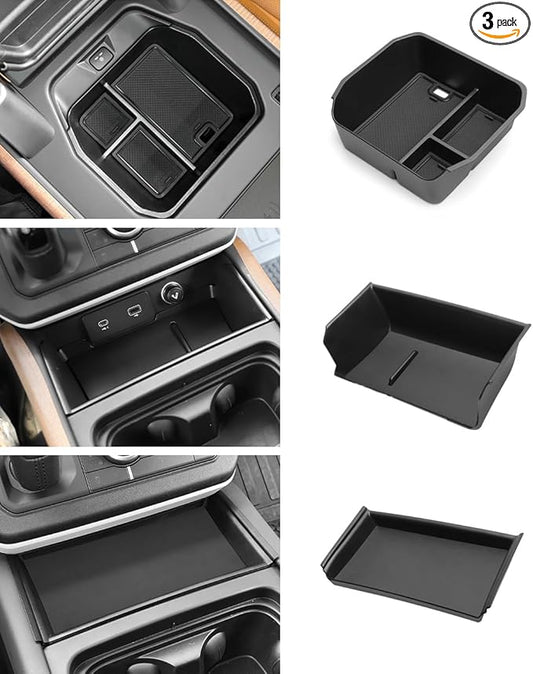 3PCS Center Console Organizer Compatible with 2020-2024 Land Rover Defender 90 110 130 (ONLY for Refrigerator Version) Armrest Storage Box Insert Tray Sets Interior Accessories