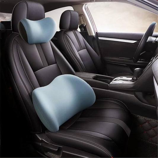 2025 New Car Headrest & Lumbar Support Cushion, Ergonomic Car Seat Headrest Neck Rest Cushion Lumbar Support Pillow Memory Foam & Breathable Removable Cover for Neck Back Pain Relief (Blue)
