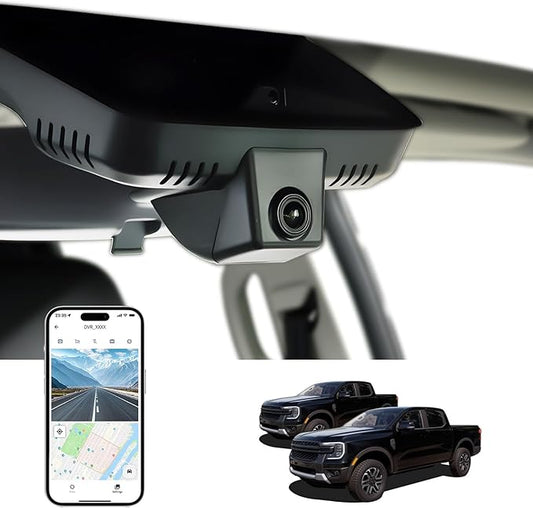 4K Dash Cam for Ford Ranger 2024 2025 2026 XL XLT Lariat Raptor,OEM-Look,2160P UHD Video,Built-in WiFi & APP,Loop Recording,G-Sensor,Plug & Play,64GB Card