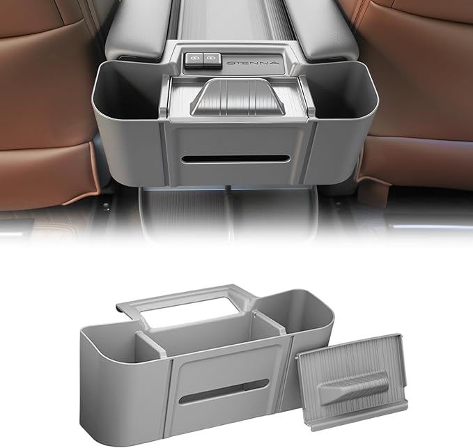 Center Armrest Rear Organizer for Toyota Sienna 2021-2026 ABS Cup Holder Tray Center Consoles 3-in-1 Backseat Organizer(Gray)