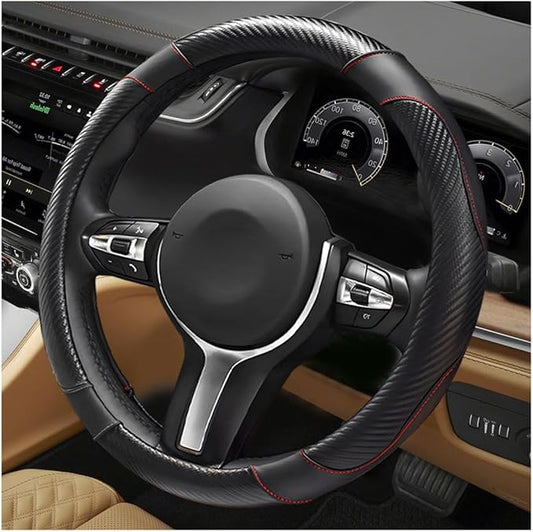 Car Steering Wheel Cover, 15 Inch Anti-Slip Stretch Leather Steering Wheel Protector, Comfortable Breathable Sporty Steering Wheel Cover for Women Men, Car Accessories (Black)