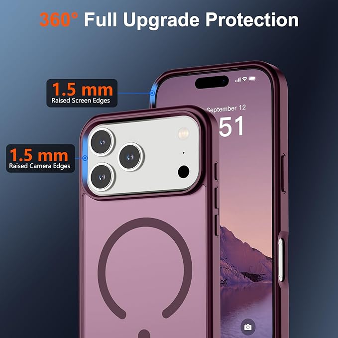 SUPFINE Magnetic for iPhone 17 Pro Case (Compatible with MagSafe)(Military Grade Drop Protection) Translucent Matte Shockproof with Anti-Fingerprint Phone Cover 2025,Wine Red