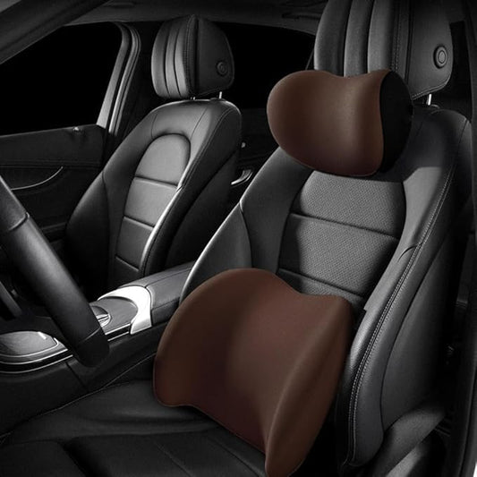 Car Headrest & Lumbar Support Cushion, Ergonomic Car Seat Headrest & Lumbar Cushion, Car Lumbar Support Pillow and Car Neck Pillow Kit for Office Chair, Truck, Wheelchair (Coffee)