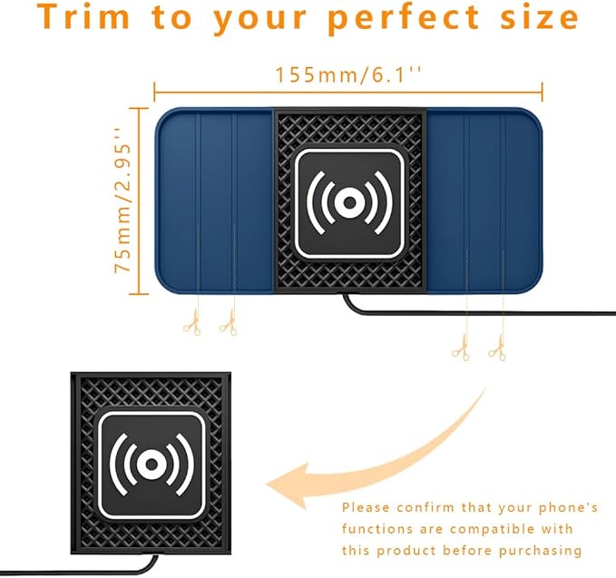 Wireless Charging Pad for Car for Chevrolet Equinox 2005-2026, DIY Trim-to-Fit Slim Non Slip Fast Charger Car Wireless Charging Pad 30CM Cable,A&30cm Type-C Plug Cable