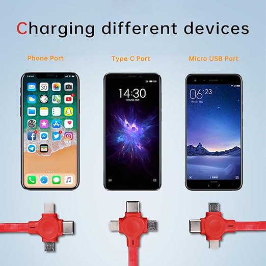 4 Pcs 3 in 1 Retractable Multi Fast Chargers Cable Bulk (3.28FT) with USB C/Micro USB/L and Phone Stand, Compatible with iPhone 17/16/15/14/13/12/11/10/9/8/Android/Tablet