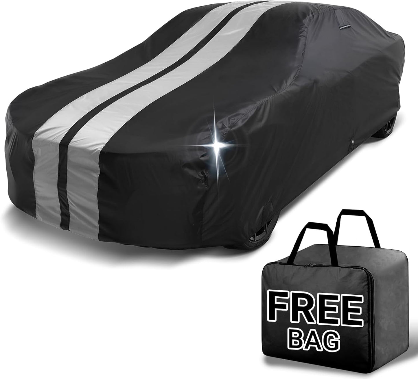 iCarCover Custom Car Cover for Buick Skyhawk (1975-1989) Waterproof All-Weather Rain Snow UV Sun Protector Full Exterior Indoor Outdoor Car Cover (Stripe - Black/Gray)