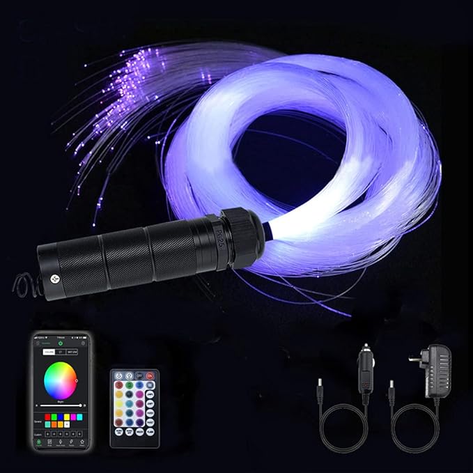 AZIMOM Car Use 6W RGBW Mixed430pcs 9.8ft Fiber Optic Lights Starlight Ceiling Light Kit End Glow Optic Cable Music Mode APP Remote Sensory Lighting Indoor Home Headliner Decoration
