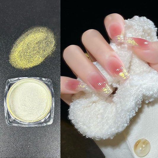 2 Pcs Aurora Chrome Powder for Nails White Iridescent Nail Powder,Mermaid Chrome Nail Pearl Powder Chameleon Chrome Nail Powder Manicure Pigment(2 Pcs Aurora)