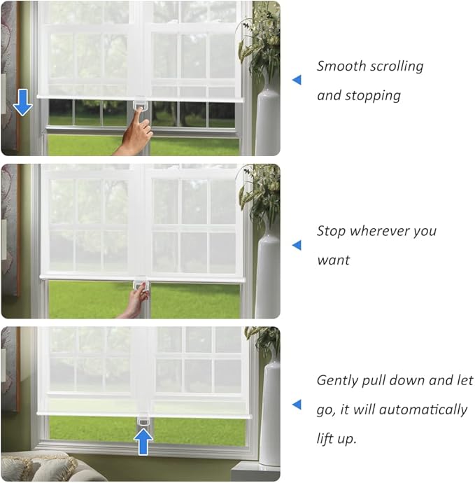 LUCKUP Light Filtering Roller Shades for Windows, Cordless Semi Sheer Solar Blinds with 5% Openness Free-Stop Window Shades for Home & Office, White 35" W x 72" L