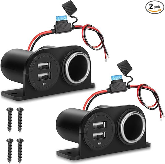 2PCS Dual USB Outlet Cigarette Lighter Socket Splitter with Blade Fuse, 12V 4.2A Car Charger Power Adapter Replacement Waterproof Plug Female 21W for RV Marine Boat Motorcycle Truck ATV UTV Van etc