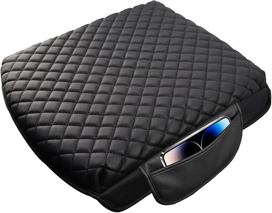 Center Console Cover with Side Pocket for 2019-2026 Chevy Silverado/GMC Sierra and 2021-2026 Tahoe/Suburban/Yukon, Car Armrest Cushion Pad Leather Protective Cover (for Bucket Seat Consoles)