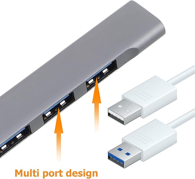 USB Hub Multi-Port Expander for Laptop and PC with USB Extender Cable Dark Gray for Keyboard Mouse and Gaming Accessories for Desk and Car Use
