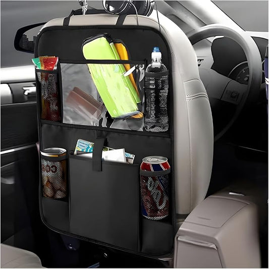 Car Seat Back Organizer, Auto Multi-Pockets Backseat Storage Bag with Tablet Holder, Waterproof Oxford Cloth Seat Back Protector Kick Mat for Most Vehicles, Car Accessories (Style A)