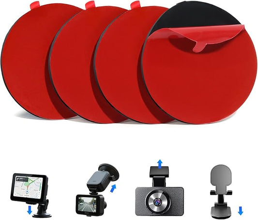 4Pcs Heavy Duty Dash Cam Adhesive Pads - 248°F Heat Resistant Sticky Tape for Windshield, Car Mounts & GPS, 60% Stronger Grip, No Residue, Universal Fit for All Dash Cams (2.2 inch Round)