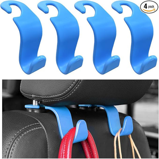 4PCS Car Seat Headrest Hook, Auto Back Seat Hanging Storage Organizer, Vehicle Seatback Hanger Holder for Purse Handbag Coat Umbrella, Universal Interior Car Accessories (Light Blue)