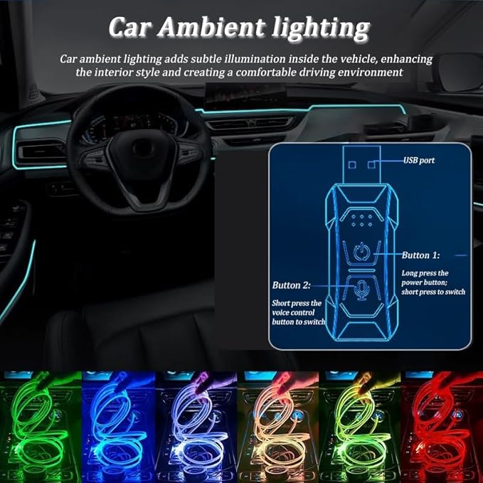 Car LED Strip Light for Suzuki Solio 2010–2025, 6 in 1 Car Ambient Lighting Kits, Interior Interior Light Sync to Music, Auto Decorations Interior Accessories, 8M