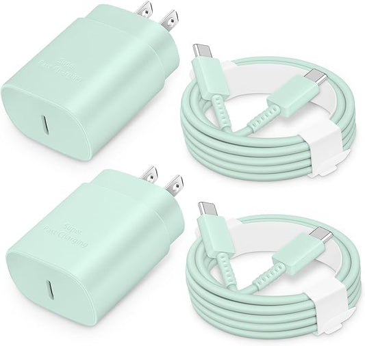 25W USB-C Fast Charger Block with C-to-C Cable [PD PPS Compatible] for Galaxy S24/S23/S22, Pixel 8/7, Z Flip 5, i Phone 17/16/15 - Compact Type C Charger [Green]