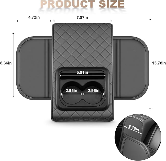 Center Console Cover Fit for Tacoma Faux Leather Car Armrest Cushion with Storage Bags, Cup Holder ＆ Phone Storage Multifunctional Middle Console Cover(Grey)