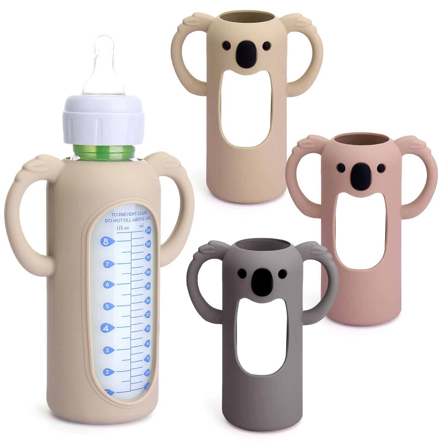 Mity rain 3 Pack Silicone Sleeves for Dr. Brown's Glass Bottles 4 OZ - Anti Breakage Baby Bottle Holder, Compatible with Dr. Brown's Glass Bottles for Babies with Handle
