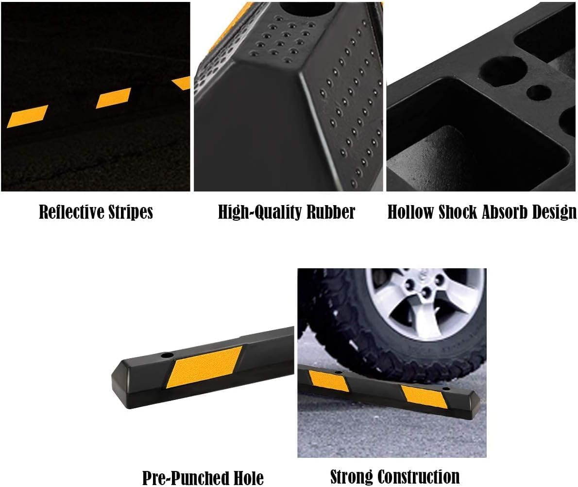 ERGOMASTER Parking Stopper for Garage,72” Rubber Parking Block with 8 High Reflective Yellow Safety Stripes for Vehicles Truck Driveway, Protect Pumpers from Cars Vans Trucks (6 Pack)